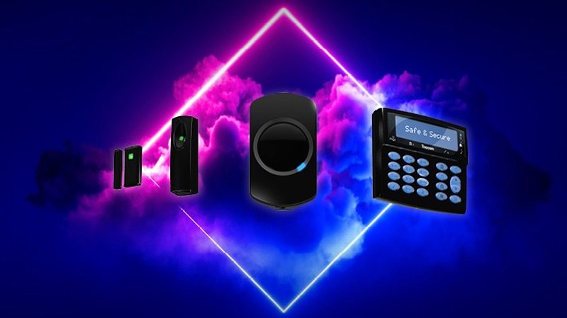 Pyronix security devices displayed on neon background by IGS Systems